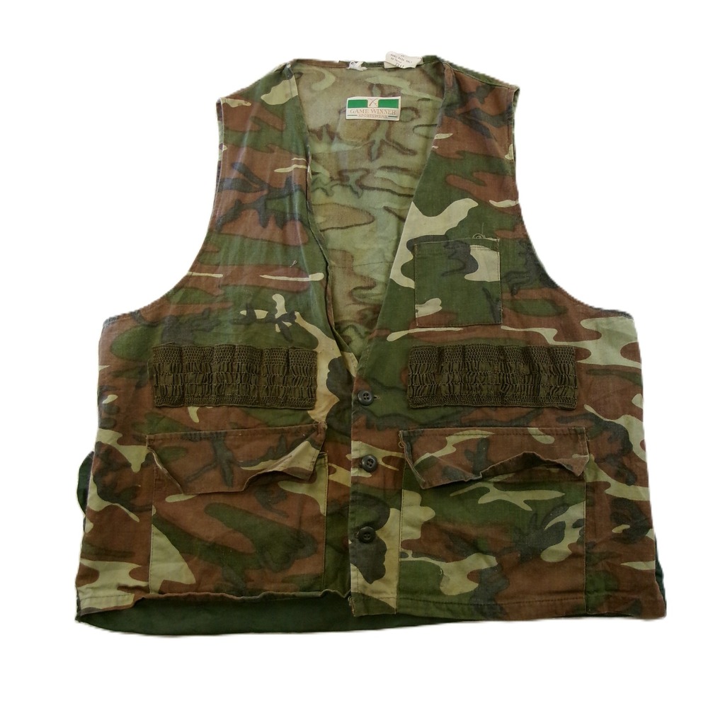 Game Winner Mens XL Hunting Vest Camo Woodland Cotton‎ Canvas Utility Game Bag